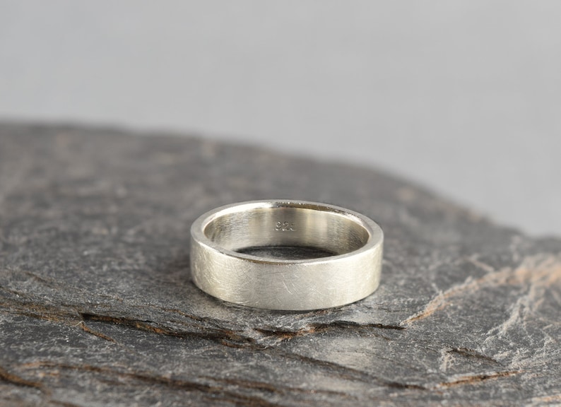 Sterling Silver Wide Ring 6 mm Matte Brushed Silver Band Unisex Recycled Silver Ring Comfort Fit Ring Made to Order in Your Size image 4