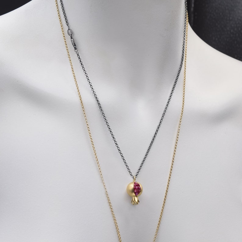 Pomegranate Pendant 18k gold gemstone necklace Artisan Handmade Necklace Tiny Pomegranate Gold Necklace gold pomegranate jewelry image 4
