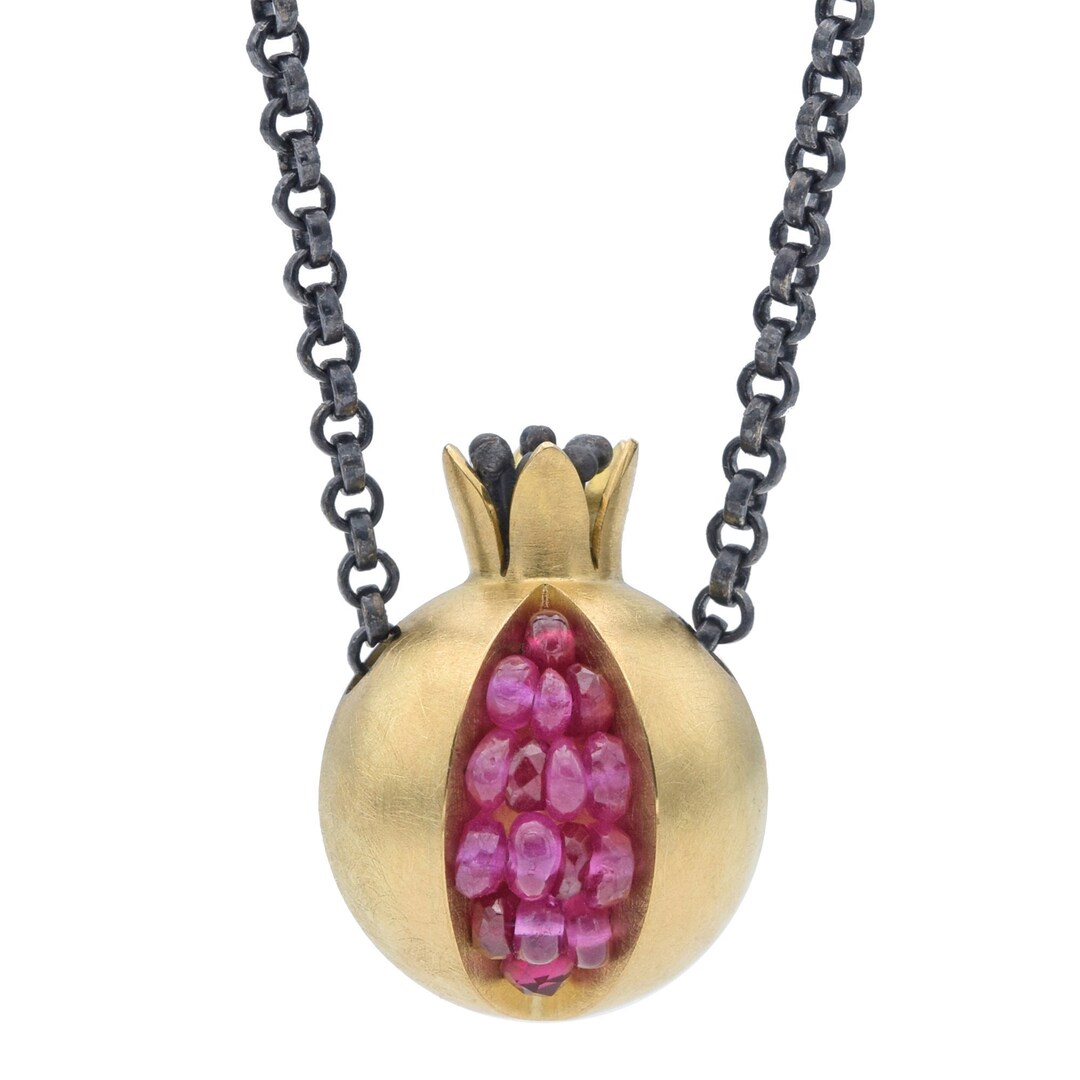Pomegranate Necklace 18K Gold Pink Sapphire Necklace Gemstone Gold