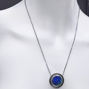 Abstract Blue Green Statement Necklace Mosaic Lapis Lazuli Azurite Turquoise Oxidized Silver Necklace Small Blue Green Silver Necklace image 2