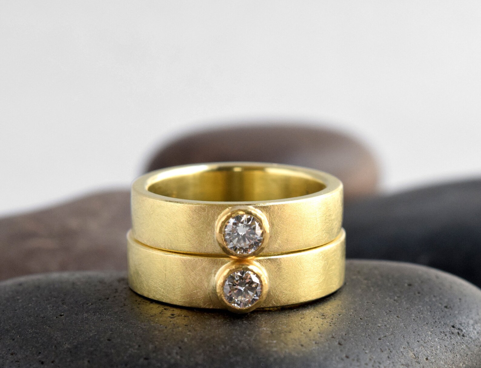 Diamond 18K Gold Wedding Ring Set 18K Gold Diamond Wedding Etsy