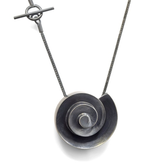 Scroll Necklace - Oxidized Sterling Silver Scroll Pendant - String Player Gift - Cello Violin Viola Bass Scroll Necklace - Nautilus Necklace