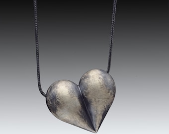 My Blackened Heart - Oxidized Silver Heart Necklace - Large Sterling Silver Heart Necklace - Heart Pendant - Sculptural Heart Necklace