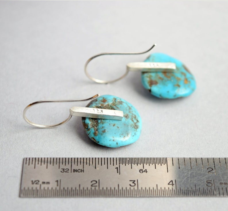 Turquoise Silver Earrings Riveted Turquoise & Oxidized Silver Wire Earrings READY TO SHIP Colorful Everyday Earrings Go To Earrings image 4