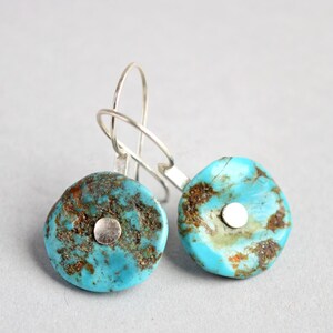 Turquoise Silver Earrings Riveted Turquoise & Oxidized Silver Wire Earrings READY TO SHIP Colorful Everyday Earrings Go To Earrings image 3