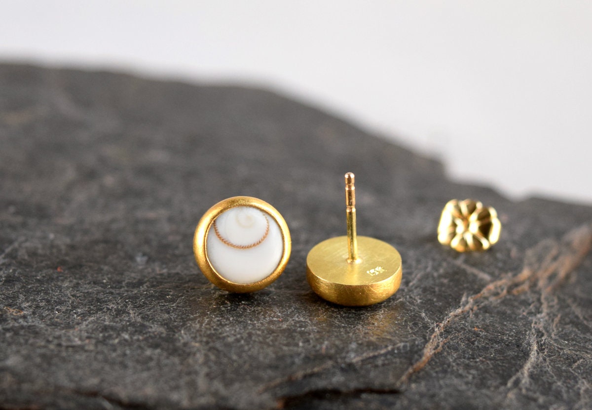 Operculum Gold Studs 18K 22K Gold Ear Studs Tiny Gold | Etsy