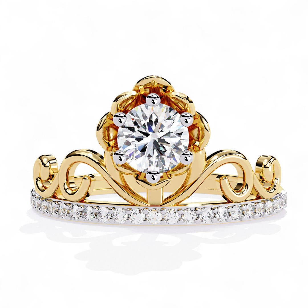 Tiara Setting Ring Gold Tiara Engagement Ring With Round Brilliant Center Diamond Ring ...