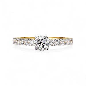 14K Gold Half Eternity Diamond Engagement Ring |Round Brilliant Cut Center Diamond Ring |Dainty Solitaire Ring |Classic Promise Ring for Her