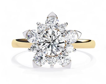 Round Brilliant Lab Grown Diamond Halo Cluster Ring |Unique Flower Wedding Ring |Vintage Inspired Floral Diamond Proposal Ring |Gift For Her