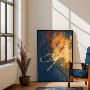 Abstract wall art, Blue and orange abstract, Modern wall art, Contemporary abstract art, Colorful digital print,  Artistic home decor
