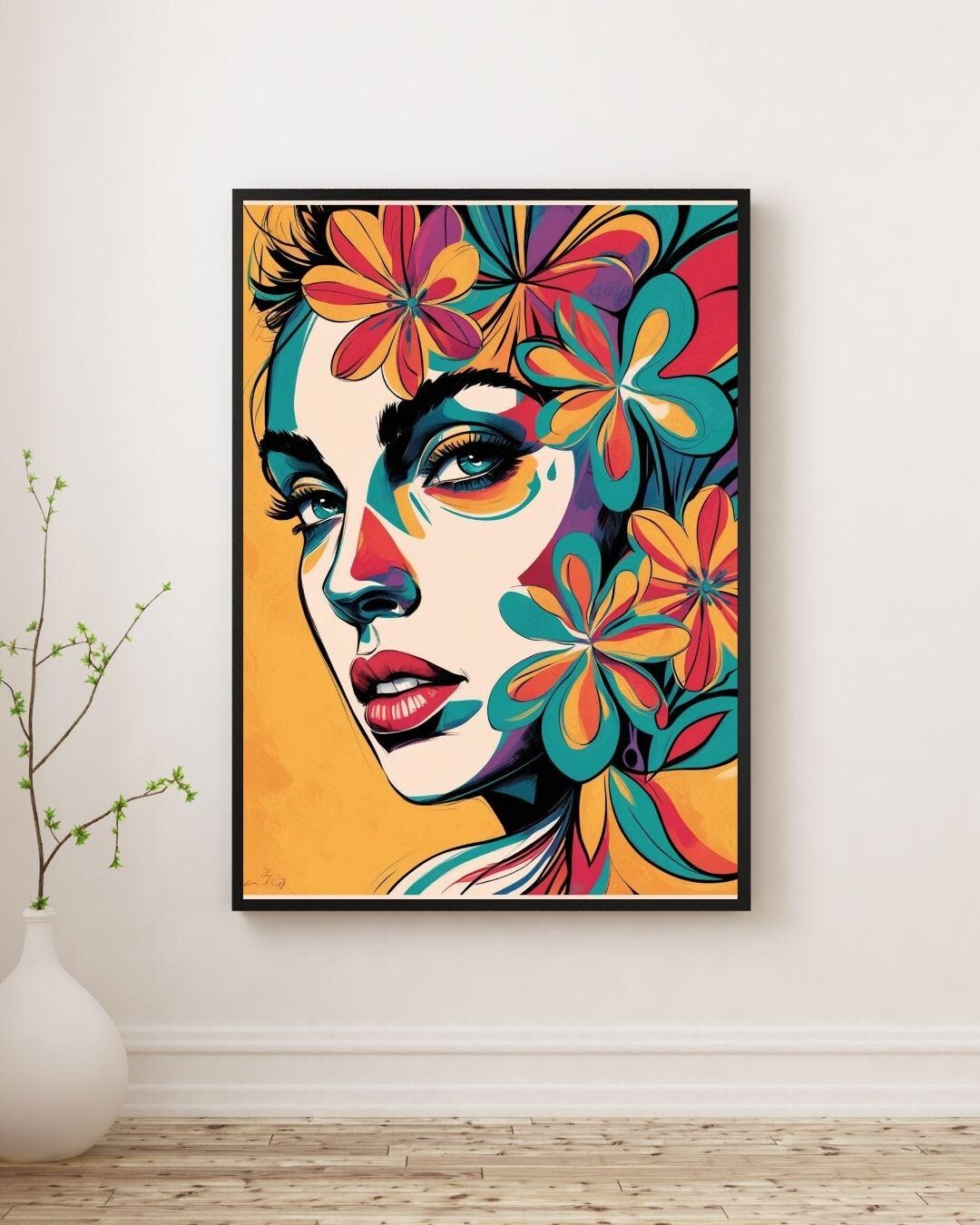 Colorful Floral Woman Portrait: Pop Art Boho Print (8x10 Digital ...