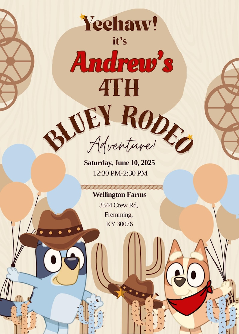 Bluey Cowboy Birthday Invitation | Boy Rodeo Party Invite | Editable ...