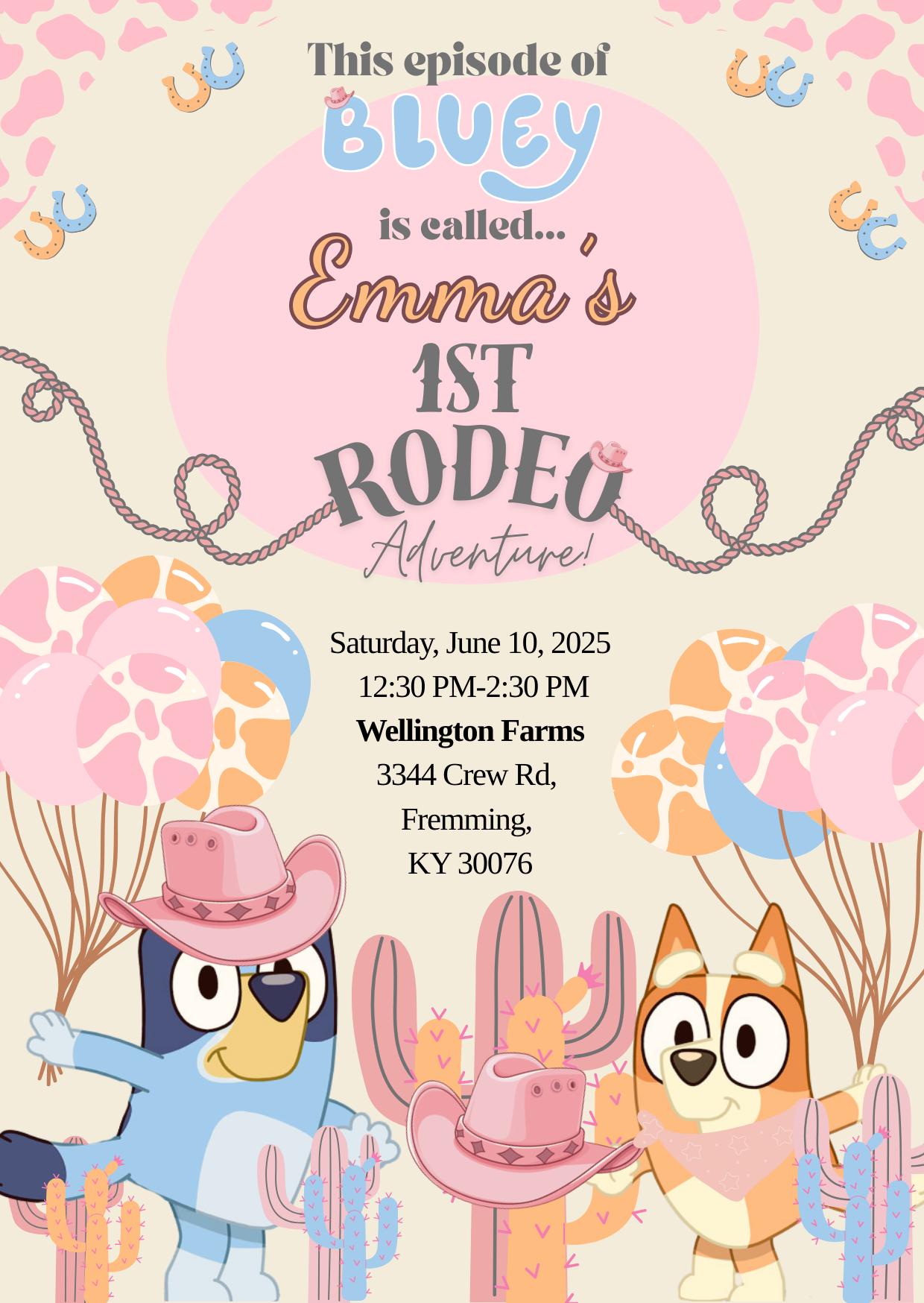 Bluey Rodeo Adventure Birthday Invite – Custom Kids Name & Age ...