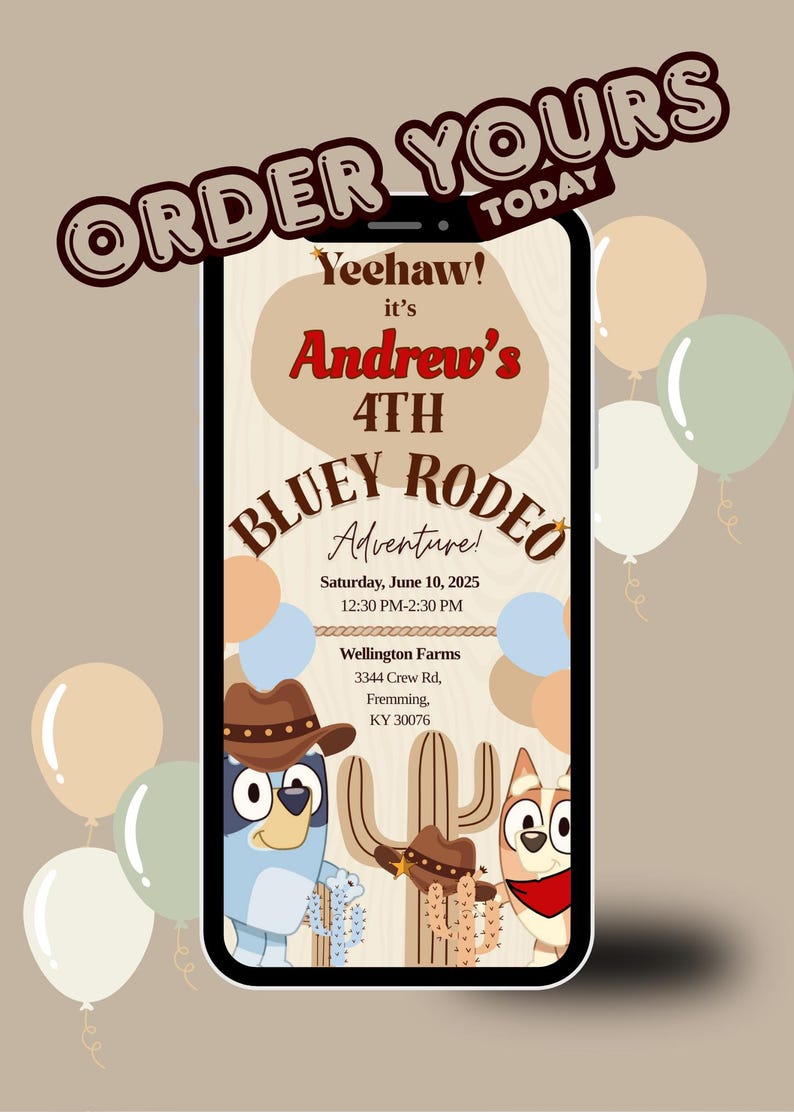 Bluey Cowboy Birthday Invitation | Boy Rodeo Party Invite | Editable ...