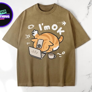 T-shirt met werkende kat | Casual tie-dye met korte mouw | Wijd zomer-T-shirt voor dames | Grafisch dier met kleurverloop katoen