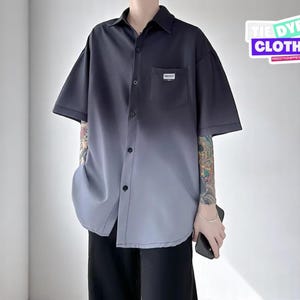 Polo tie-dye sfumata da uomo / Camicia a maniche corte ampia / Abbigliamento casual alla moda e alla moda / Moda estiva leggera e fresca