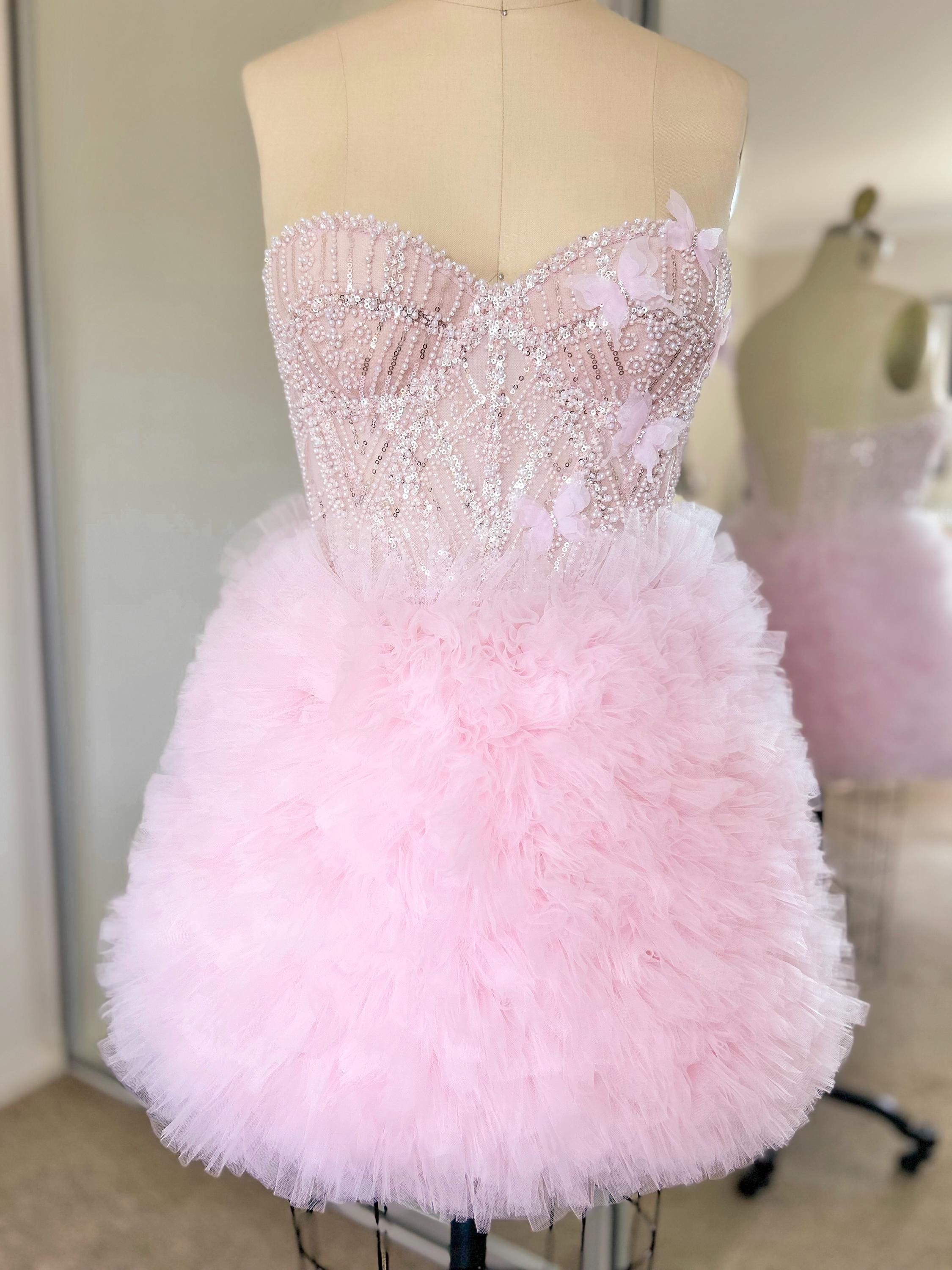 3D Butterfly Pink Corset Style Mini Dress