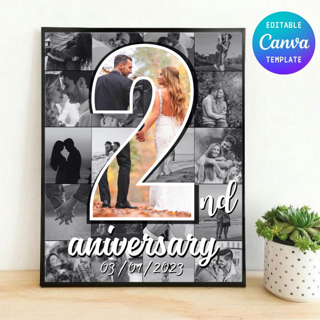 Anniversary Photo Collage Gift | Number Template, Editable in Canva ...