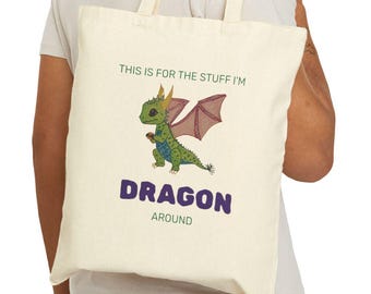 Bolsa de mano con diseño de dragón, ideal para guardar tus cosas, con una bonita ilustración de dragón, ecológica, ideal como regalo para niños, reutilizable.