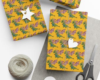 Colorful Gift Wrap Paper, Dragon Wrapping Paper, Cute Dragon Illustration, Gifts