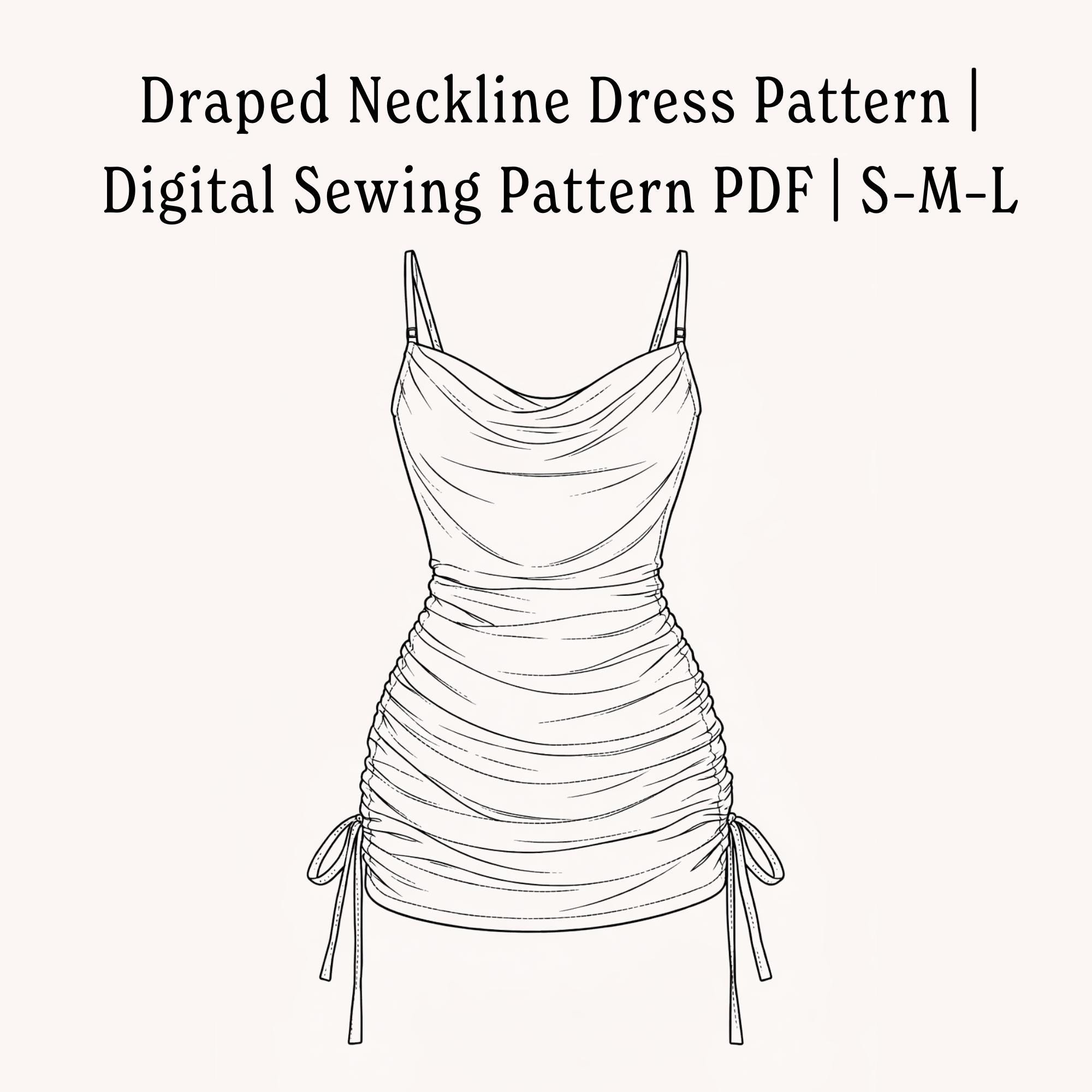 Draped Neckline Dress Pattern | Digital Sewing Pattern PDF | S–M–L - Etsy