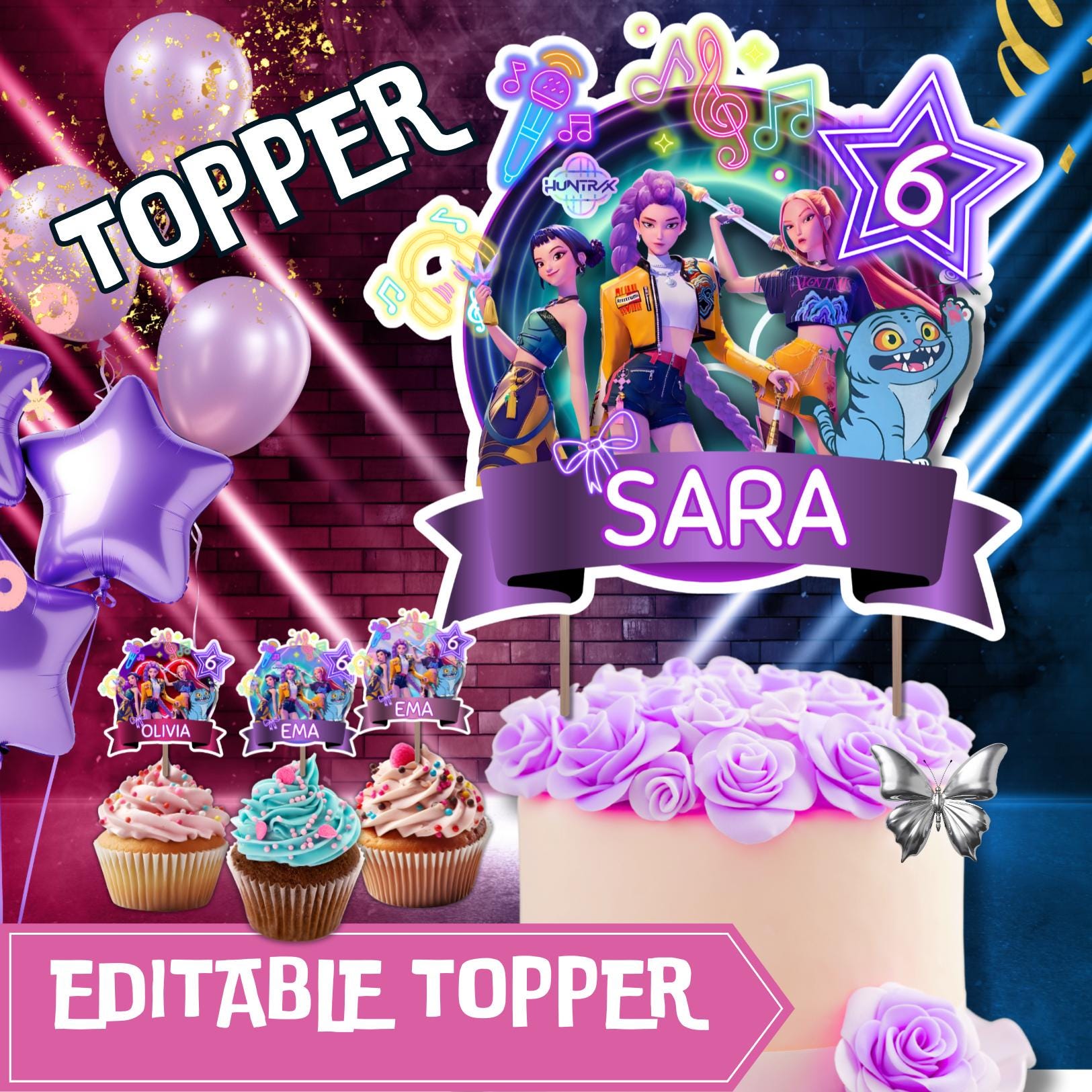 KPop Démon Chasseurs Thème Fête D'anniversaire Bannière Ballon Mignon Rumi Mira Zoey Anniversaire Ballons Gâteau Topper Toile De Fond Déco Fête Jouet