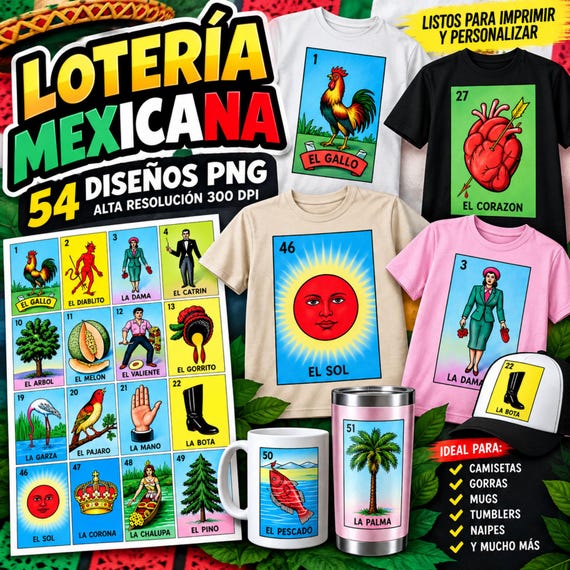 Lotería Mexicana PNG, 54 Cartas, 300 DPI, Fondo Transparente