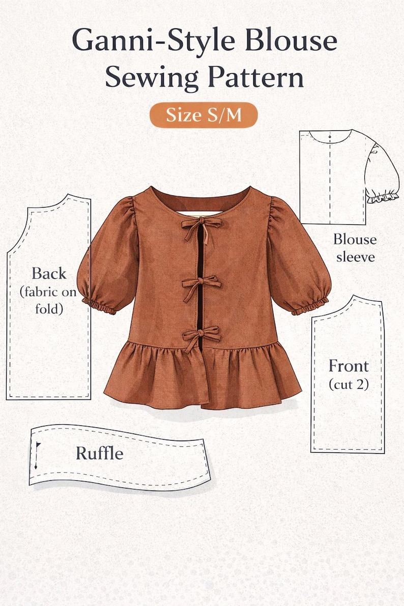 Ganni-style Blouse Sewing Pattern (size S/M) – Easy DIY PDF for ...
