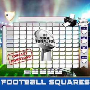 100 Squares Pool Chart | Big Game 2026 Football Squares Printable | Championship Game Party | Instant Digital Download