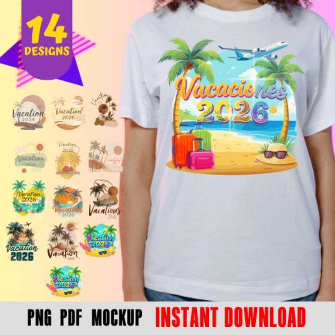 Vacation 2026 PNG Bundle | 14 Summer Travel Designs | Tropical Vacation ...