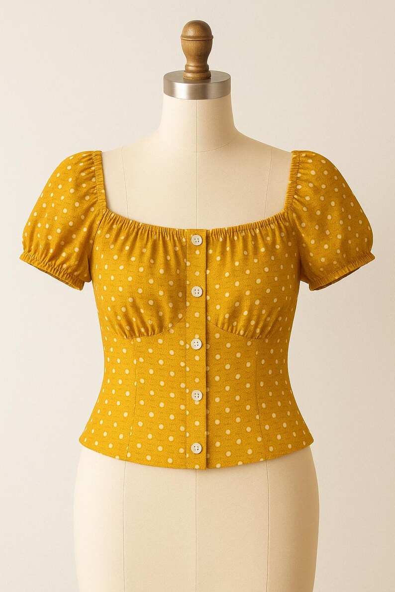 Digital Sewing Pattern PDF Peasant Blouse | Puff Sleeve Button Front ...