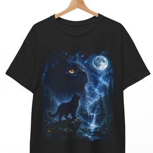 Black Cat Howling At Moon Shirt, 90s Retro Animal Graphic Tee, Funny Cat Lover Gift for Women Men