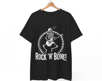 Camiseta Rock N Bone Skeleton Guitar, estilo gótico rock and roll