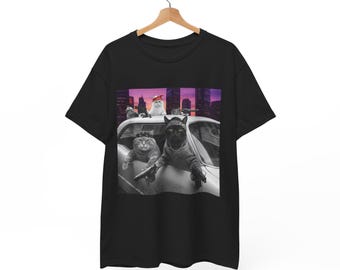Camiseta gráfica divertida de gato gánster, camiseta unisex de hip hop