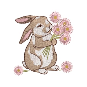 Conejito Floral - Archivo de Bordado a Máquina - Diseño de Conejo Primaveral - Descarga Instantánea - Pes, Dst, Jef, Exp, Vp3, 3 Tamaños