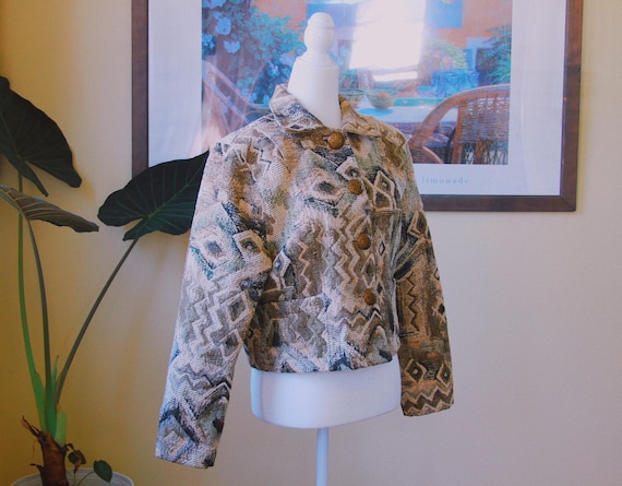 1970s Cropped Abstract Pattern Jacket - image 1