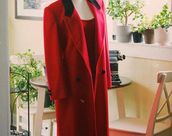 1980s Candy Red Wool Trench Coat