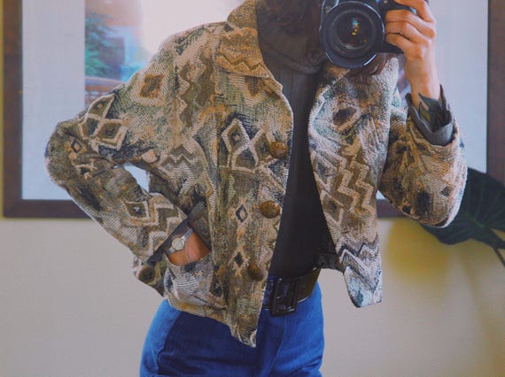 1970s Cropped Abstract Pattern Jacket - image 3