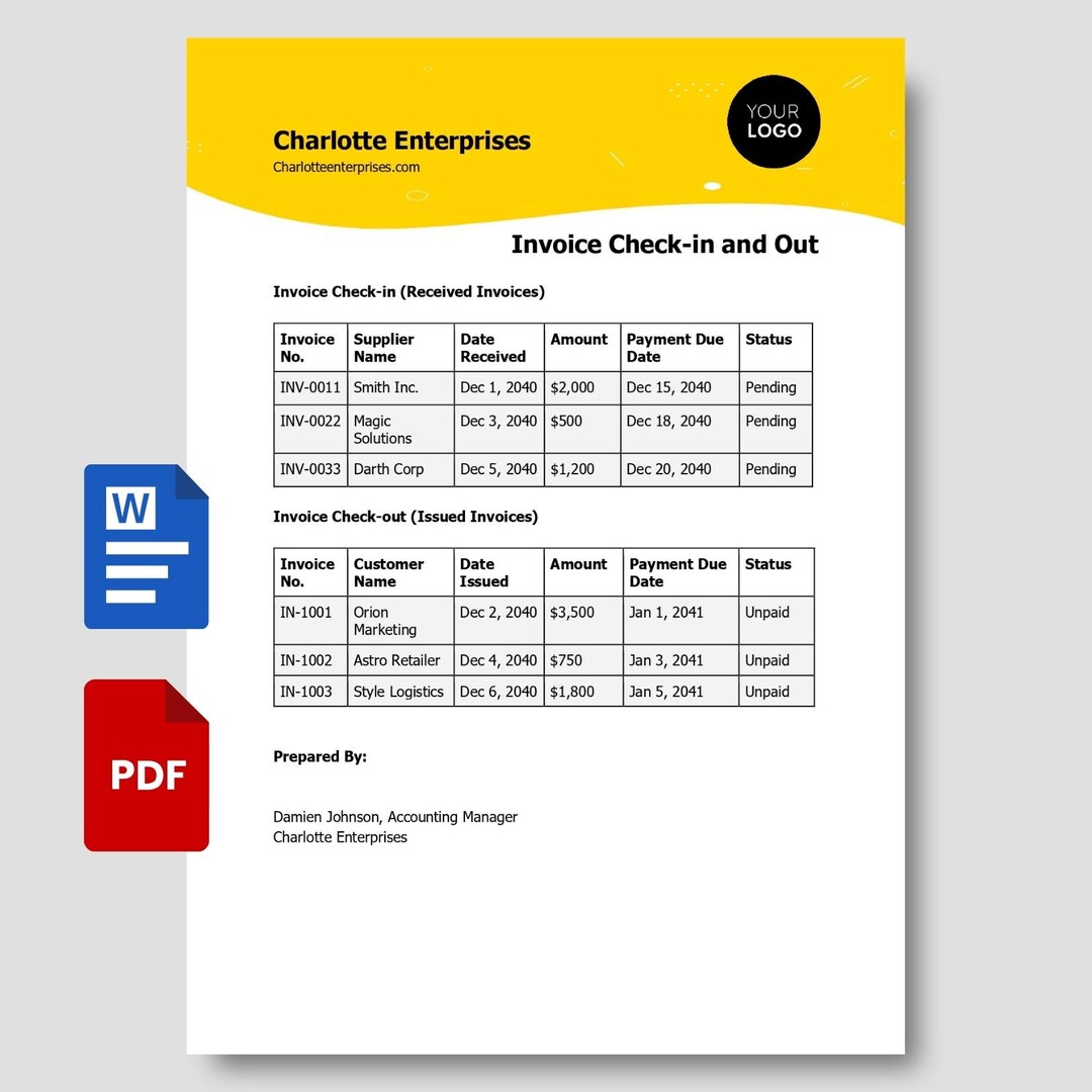 Sample Check With Invoice Invoice Tracker Template | Check-in & Check-out Log | Editable PDF ...