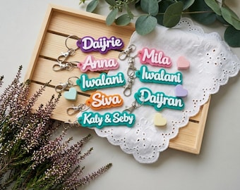 Custom Name Keychains for Kids, Personalized Acrylic Backpack Tag, Lunchbox ID, Diaper Bag Charm, Retro Font, Durable Gift Idea