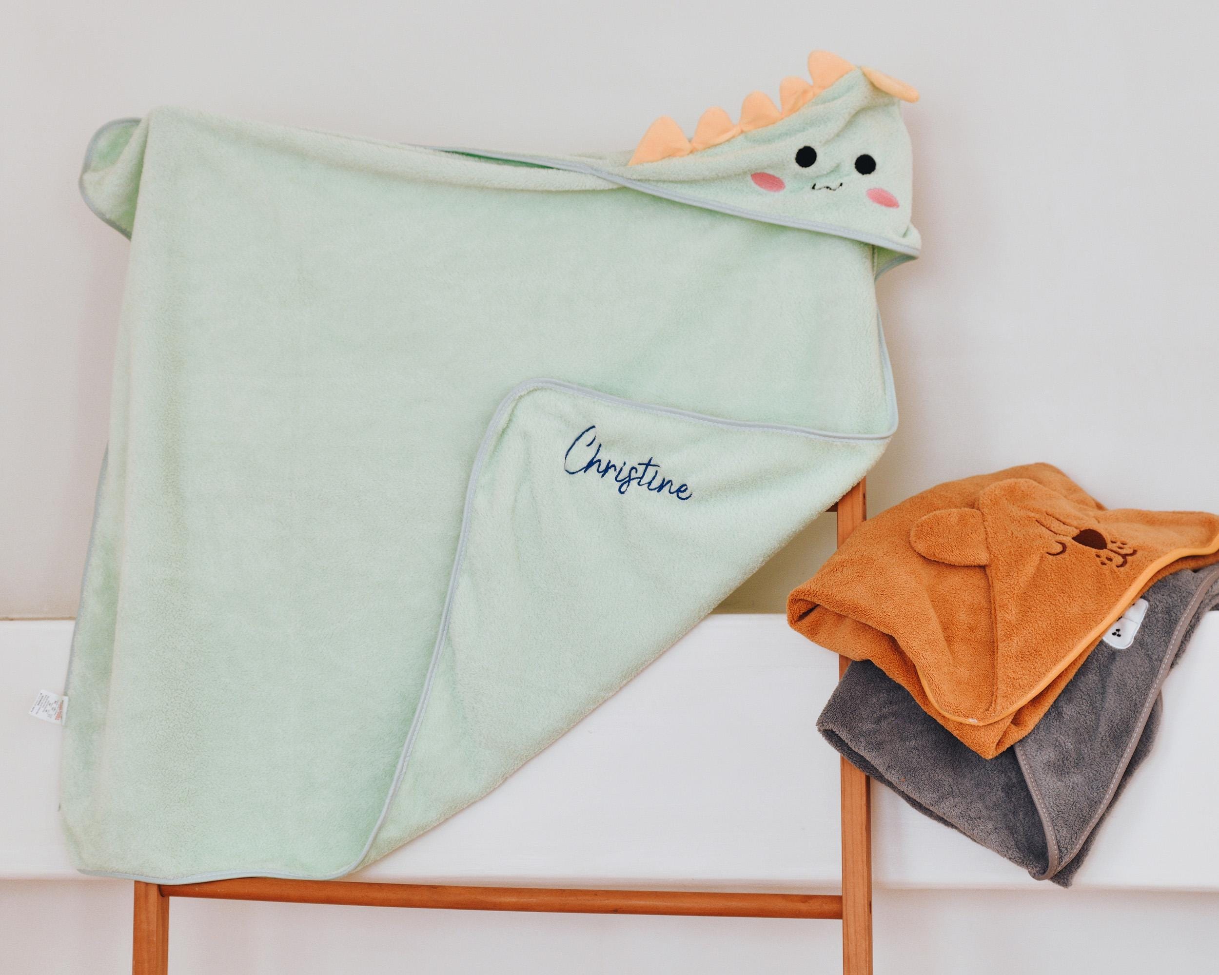 Personalized Baby Hooded Towel With Ears - Custom Monogram Infant Bath Towel Super Soft Terry Cloth