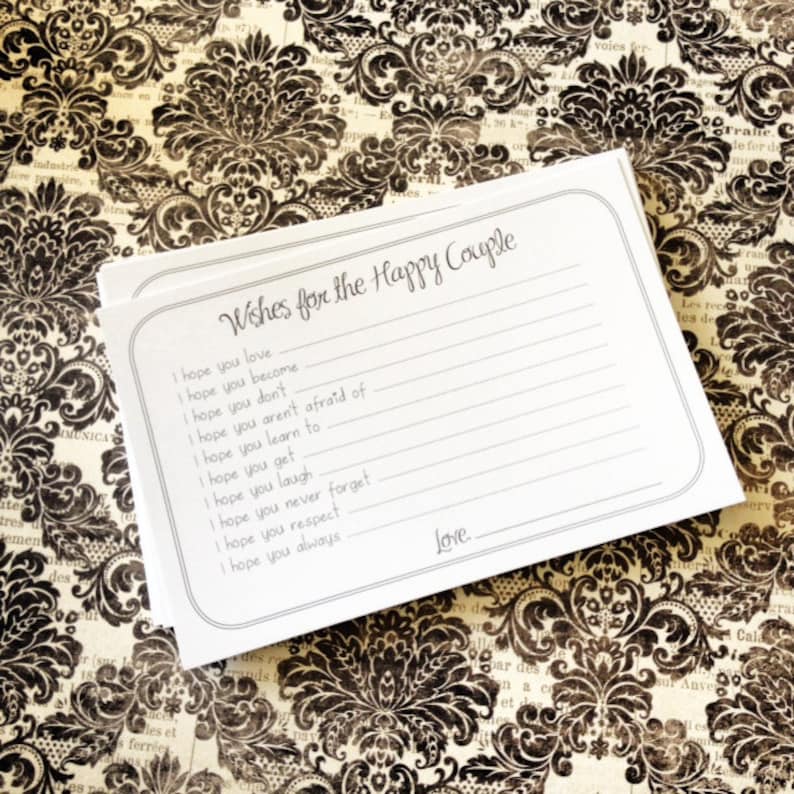 Professionally Printed Unique Bridal Shower Activity Game or Wedding Guest Book Alternative Set of 125 Wishes for the Happy Couple Cards