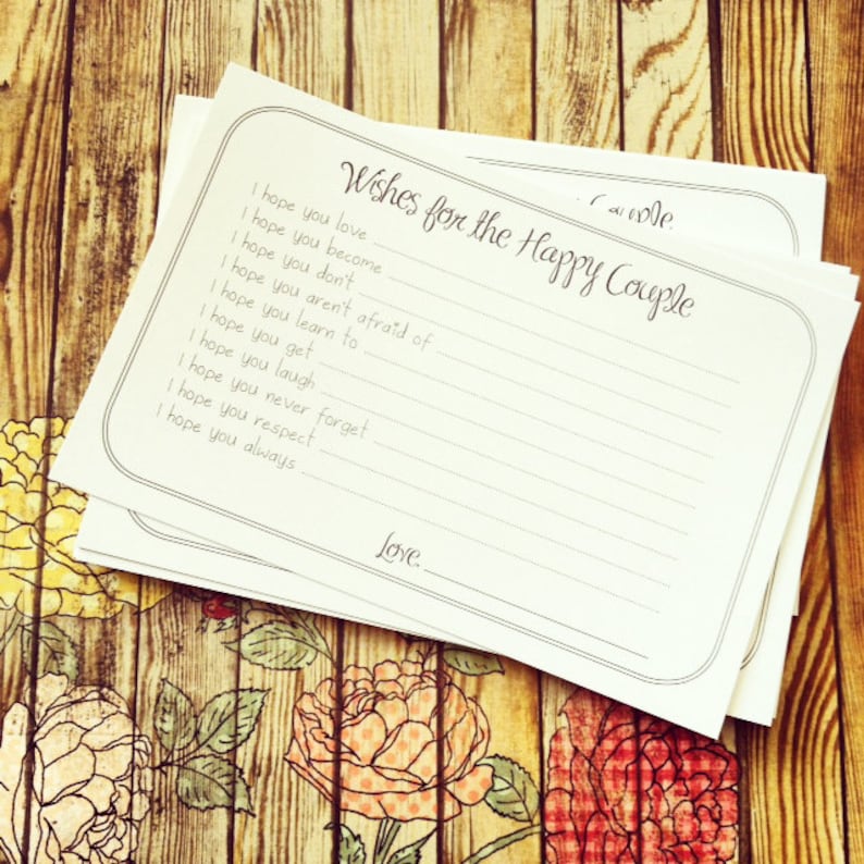 Professionally Printed Unique Bridal Shower Activity Game or Wedding Guest Book Alternative Set of 125 Wishes for the Happy Couple Cards