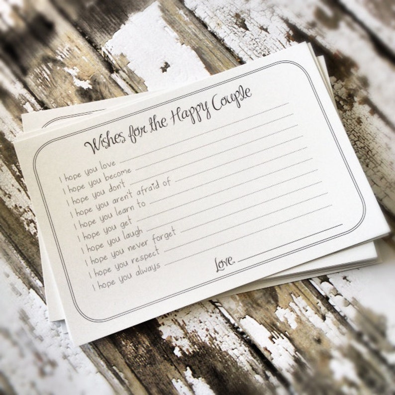 Professionally Printed Unique Bridal Shower Activity Game or Wedding Guest Book Alternative Set of 125 Wishes for the Happy Couple Cards