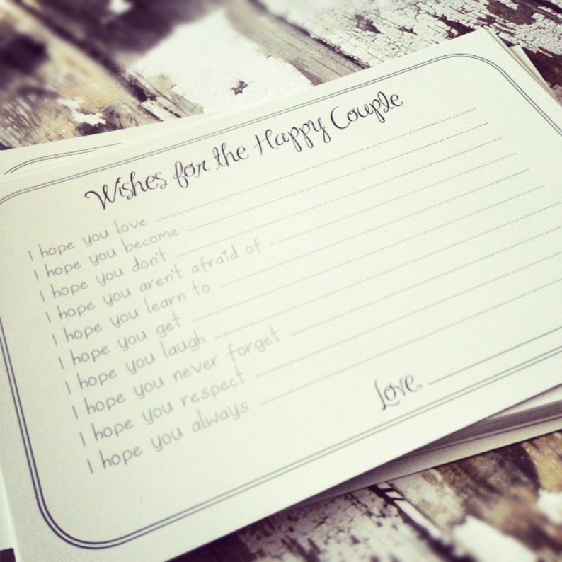 Professionally Printed Unique Bridal Shower Activity Game or Wedding Guest Book Alternative Set of 125 Wishes for the Happy Couple Cards