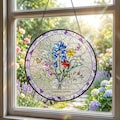 Personalized Birth Flower Stained Glass Suncatcher with 3D Raised Detail, Family Bouquet Window Hanging, Mothers Day Gift for Mom or Grandma