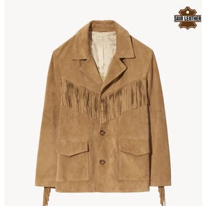 Giacca in pelle con frange vintage da donna, giacca western in pelle scamosciata marrone, giacca in pelle scamosciata con frange da donna, elegante cappotto con frange per lei