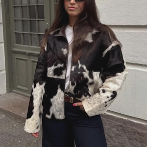 Chaqueta de piel de vacuno auténtica para mujer / Chaqueta de piel de vacuno con pelo natural para mujer / Chaqueta de piel de vacuno con pelo de poni auténtico