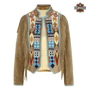 Giacca in pelle con frange vintage da donna, giacca western in pelle scamosciata marrone, giacca in pelle scamosciata con frange da donna, elegante cappotto con frange per lei
