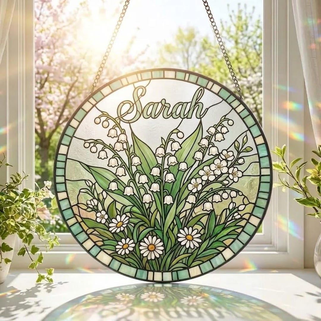 Personalized Lily of the Valley Suncatcher, Custom Name Stained Glass ...